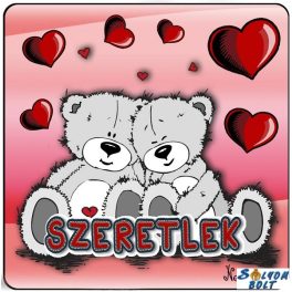 Szerelmes hűtőmágnes, maci pár, szeretlek, szívek