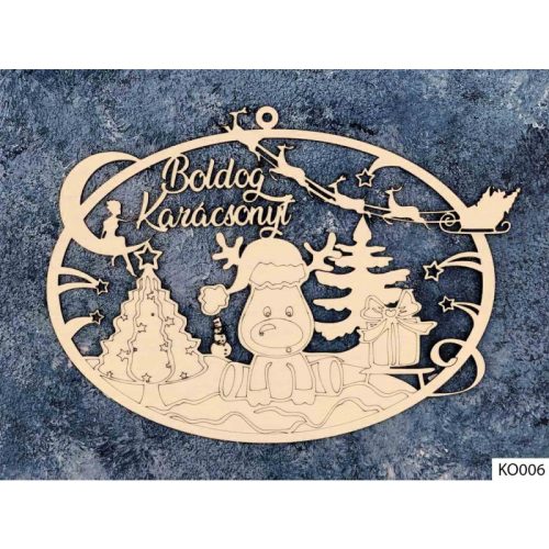 Karácsonyi dekoráció, ajtódísz, rénszarvas hóban