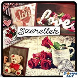 Szerelmes hűtőmágnes, szeretlek, love, maci, rózsák