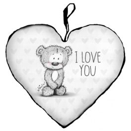 Szív alakú párna, I love you szürke maci
