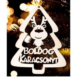   Karácsonyfa dísz, Boldog karácsonyt, fenyőfa és rénszarvas