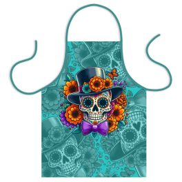 Szakács kötény, Halloween, Cukorkoponya, türkiz