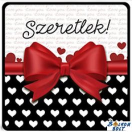 Szerelmes hűtőmágnes, masni és szívek, szeretlek