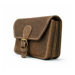 Barna bőr övtáska, dupla fakkos, csatos, fekvő