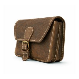 Barna bőr övtáska, dupla fakkos, csatos, fekvő