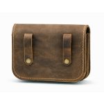 Barna bőr övtáska, dupla fakkos, csatos, fekvő