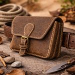 Barna bőr övtáska, dupla fakkos, csatos, fekvő