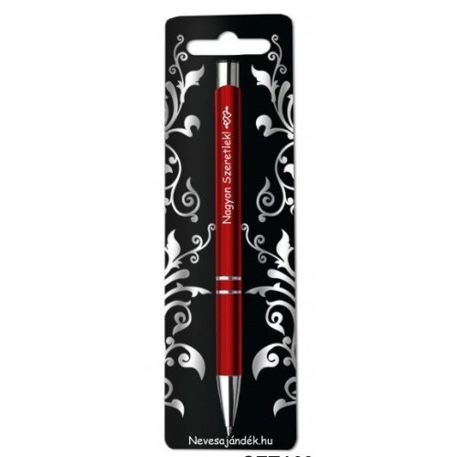 Gravírozott toll, Nagyon szeretlek, piros, szerelmes ajándék
