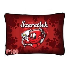   Díszpárna, ördög, szeretlek, virágos  szív, szerelmes ajándék