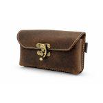 Telefon tok, bőr övtáska, nagyobb méretű, barna, fekvő, görbe zárral