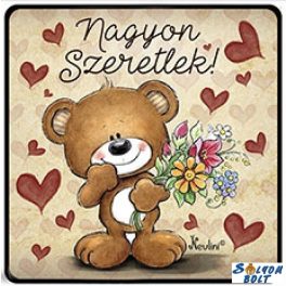 Szerelmes hűtőmágnes, Nagyon szeretlek, maci virágokkal