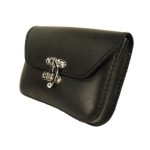 Fekete bőr övtáska, egyfakkos, horgas csatos, fekvő