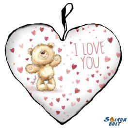 Szív alakú párna, I love you, maci sok piros szívvel