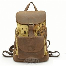 Bőr-szövet hátitáska, hátizsák, kutya mintával