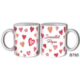 Bögre, szeretlek Papa, mintás szívecskék