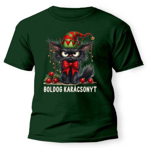 Vicces póló több színben, Mérges macska, boldog karácsonyt