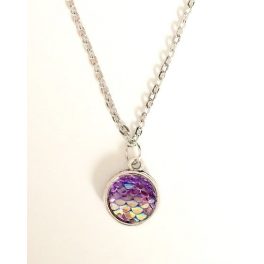 Nyaklánc, kétoldalú, lila pikkely mintás medállal