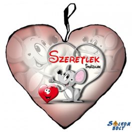 Szív alakú párna, egérke, szeretlek