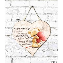   Szív tábla falra, Maci szívvel, Szeretlek a szívem minden szeretetével, szerelmes ajándék