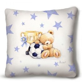 Kicsi plüss díszpárna, maci focilabdával