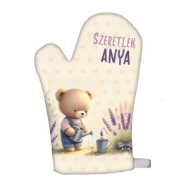  Edényfogó kesztyű, főzőkesztyű, Szeretlek anya, maci és levendula
