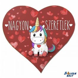 Szív hűtőmágnes, nagyon szeretlek, unikornis