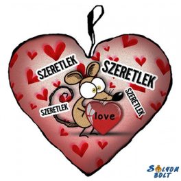 Szív alakú párna, szeretlek, barna egérke