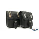 Fekete, kígyóbőr mintás betéttel bőr övtáska, egyfakkos, csatos, kisebb, álló