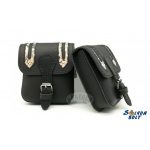 Fekete, kígyóbőr mintás betéttel bőr övtáska, egyfakkos, csatos, kisebb, álló