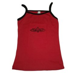   Palmetta mintás piros top, ujjatlan női póló, hátán rovás írással