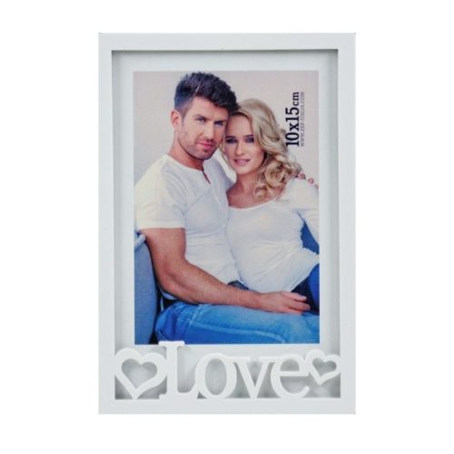 Fehér, műanyag fényképkeret, Love, 10 x 15 cm