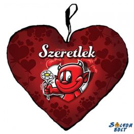 Szív alakú párna, ördög virággal, szeretlek