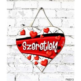   Szív tábla falra, szívek, piros sávon szeretlek, szerelmes ajándék