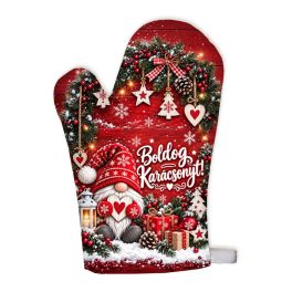   Karácsonyi edényfogó kesztyű, Boldog karácsonyt, piros manó