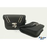 Fekete, kígyóbőr mintás betéttel bőr övtáska, egyfakkos, horgas csatos, fekvő