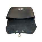 Fekete, kígyóbőr mintás betéttel bőr övtáska, egyfakkos, horgas csatos, fekvő