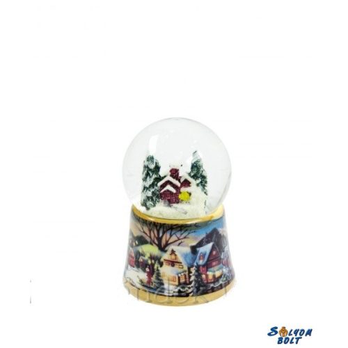 Karácsonyi havazós gömb, hógömb, téli táj, 7,5 cm, kis hibával