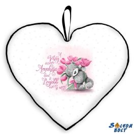 Szív alakú párna, tulipánok, anya