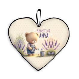 Szív alakú párna, Szeretlek Anya, maci és levendula