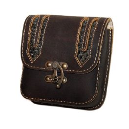   Barna, kígyóbőr mintás betéttel bőr övtáska, egyfakkos, horgas csatos, kisebb, álló