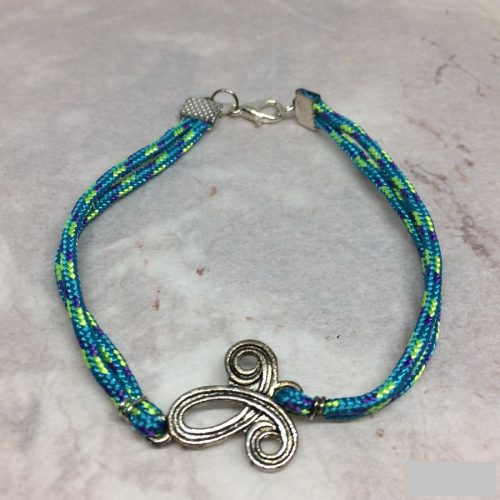 Tulipános karkötő, türkizes paracord zsinórral