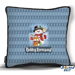Kicsi karácsonyi díszpárna, hóember, róka és bagoly
