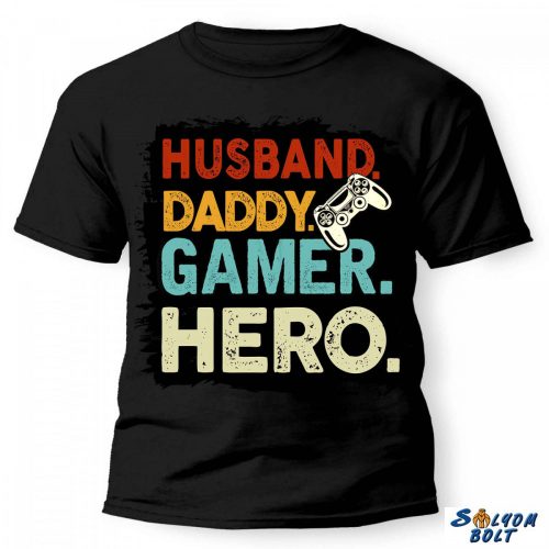 vicces póló több színben, husband daddy gamer hero