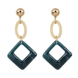 Divatos női fülbevaló, zöld négyzet
