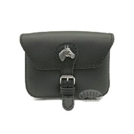 Lófej dísszel bőr övtáska, egyfakkos, fekvő