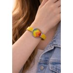 Karkötő, szivárvány mintás patent dísszel, sárga szíjjal