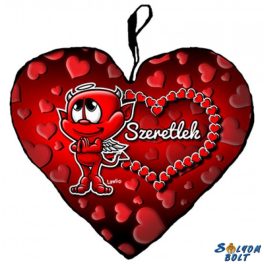 Szív alakú párna, ördög nagy szívvel, szeretlek