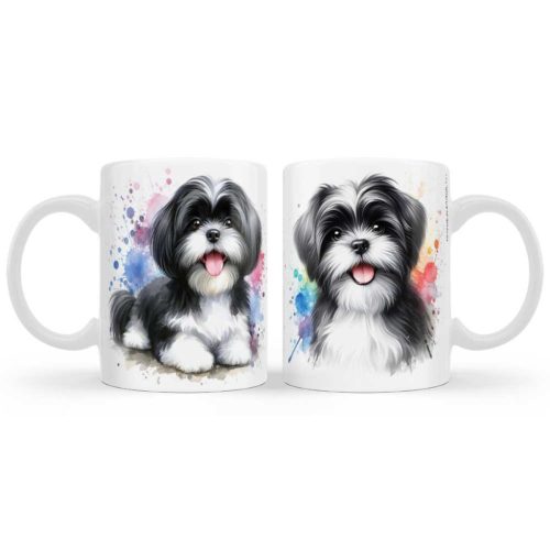 Kutyás bögre, Shih-Tzu (sicu), fekete-fehér