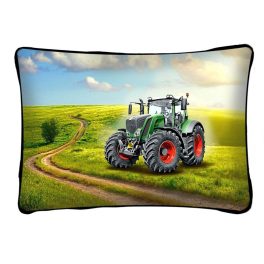 Díszpárna, traktor zöld színben