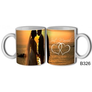 Vicces bögre, Just Married, esküvői pár és gyűrűk Vicces bögre, Just Married, esküvői pár és gyűrűk